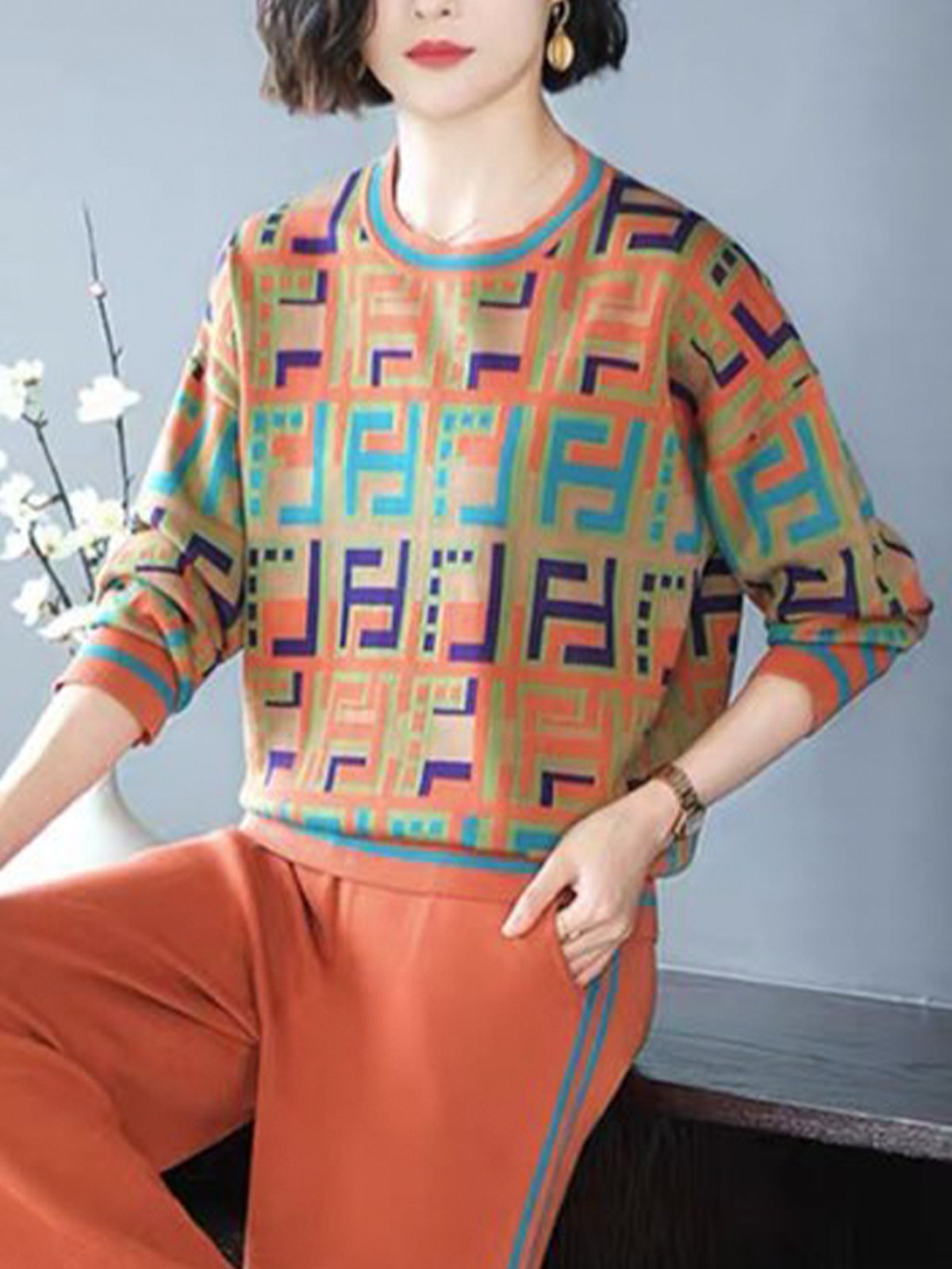 Loose Crew Neck Casual Long Sleeve Blouse