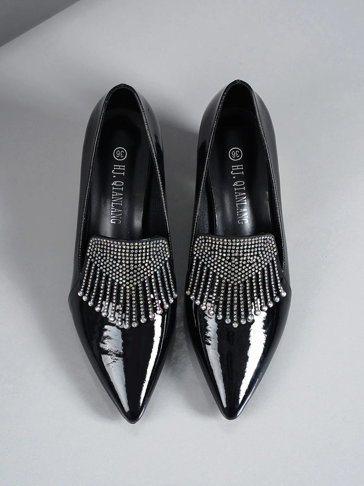 Rhinestone Patent Leather Pumps Spool Heel Dress Shoes | stylewe