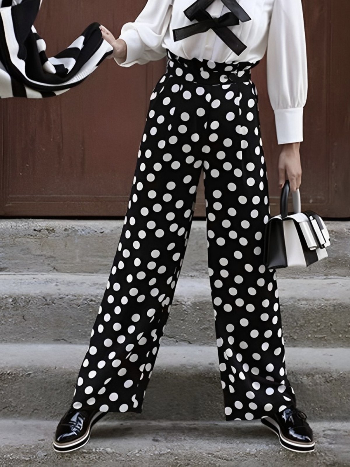 Polka Dots Urban Pocket Stitching Regular Fit Fashion Pants