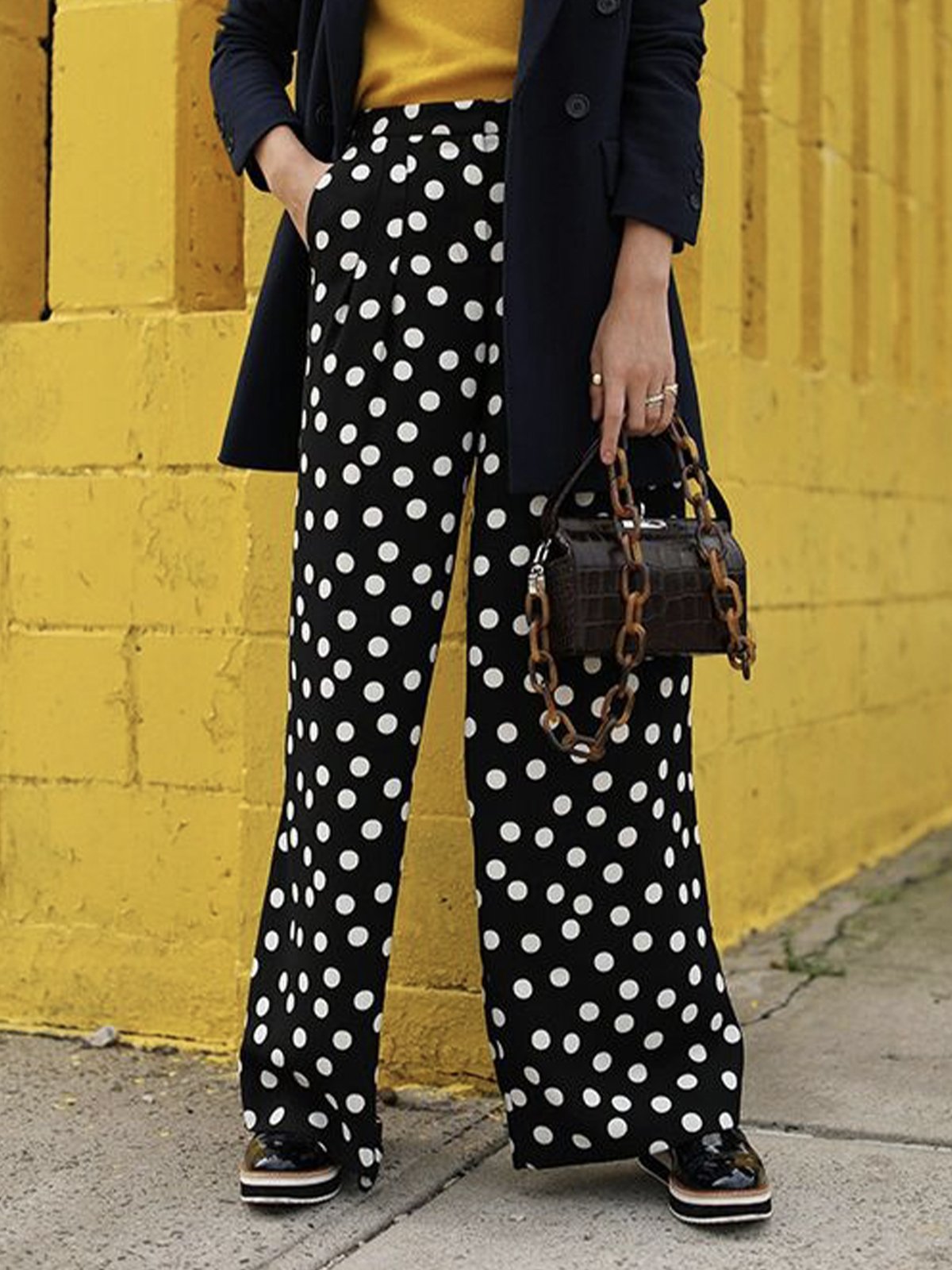 Polka Dots Urban Pocket Stitching Regular Fit Fashion Pants