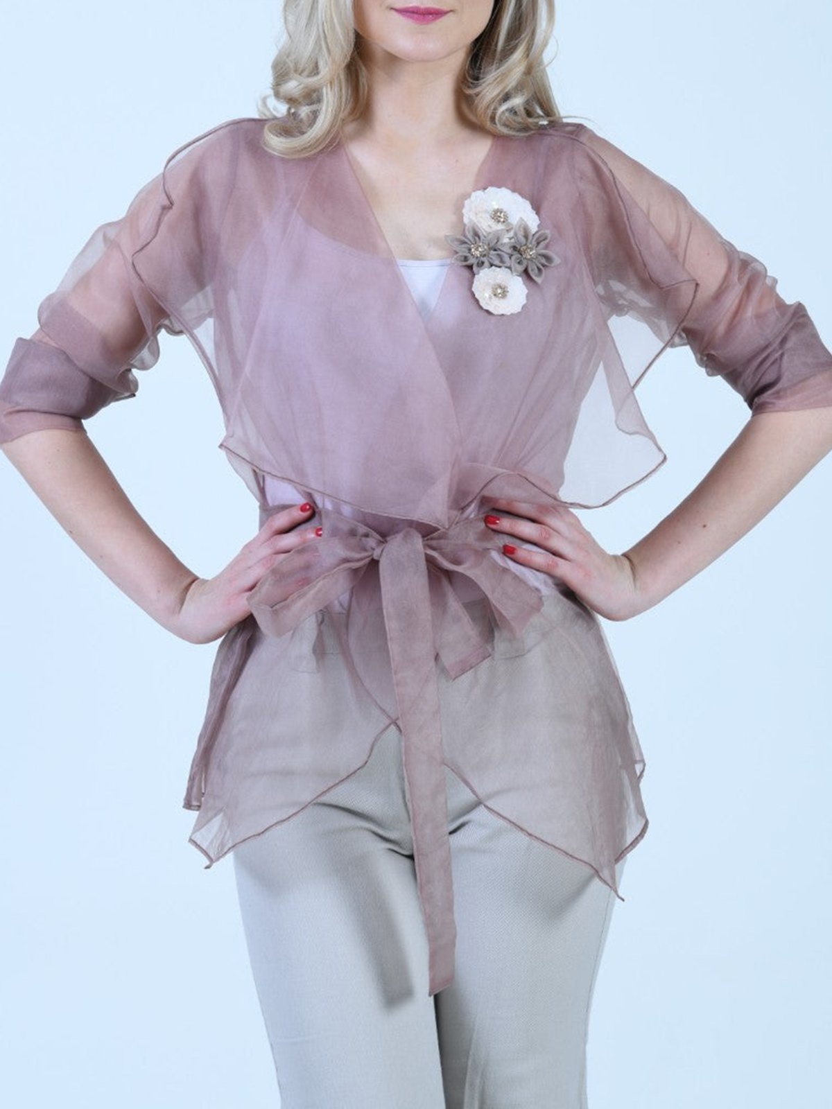 Elegant Plain Organza Kimono With Brooch | stylewe