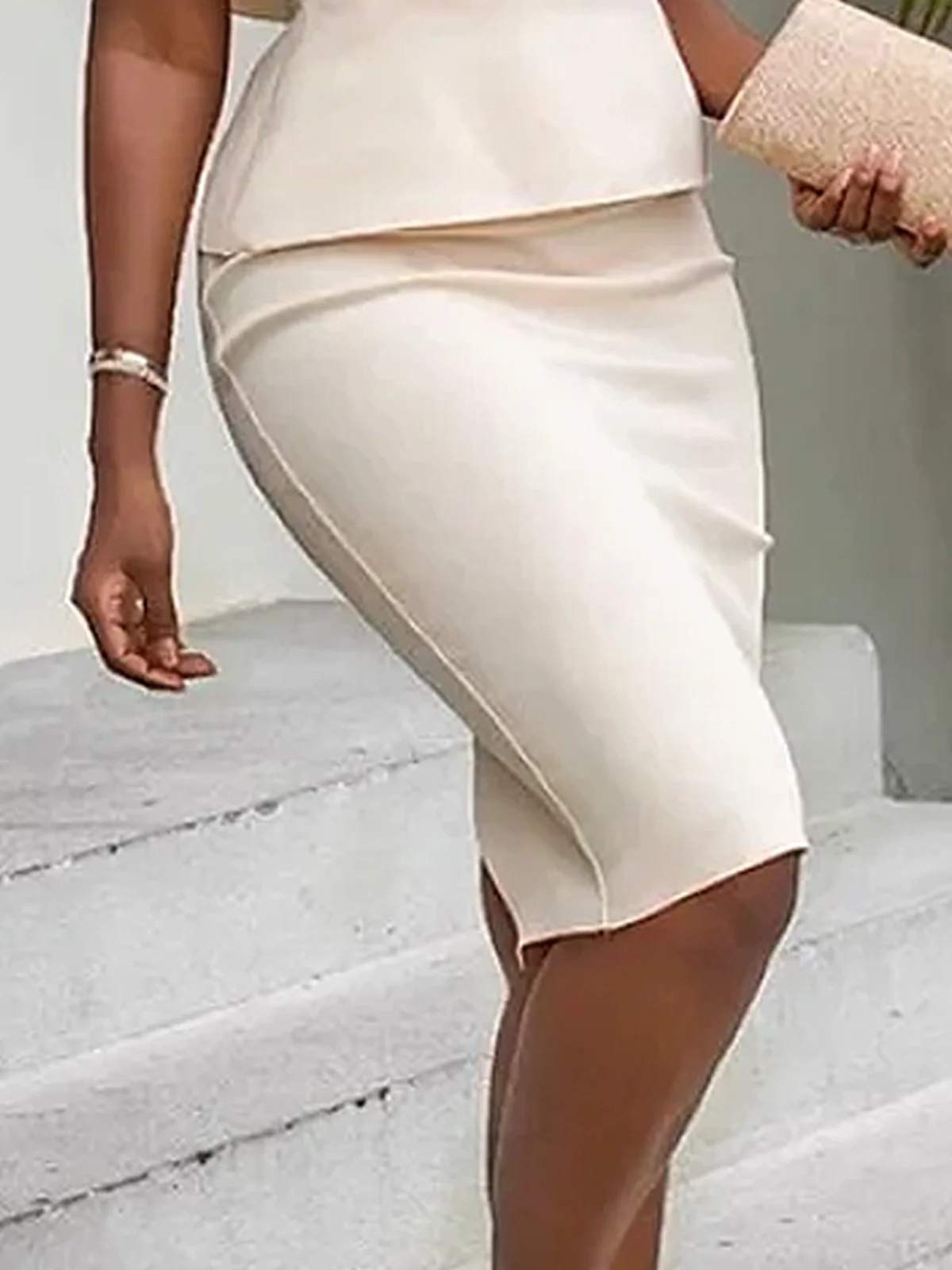 Plus Size Regular Fit Micro-Elasticity Plain Elegant Short Skirt