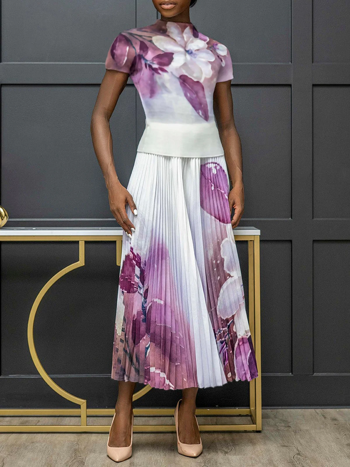 Elegant Loose Floral A-Line Long Skirt