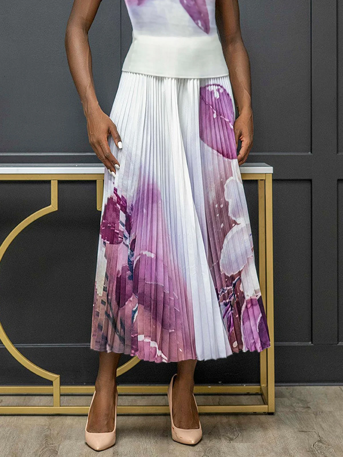 Elegant Loose Floral A-Line Long Skirt