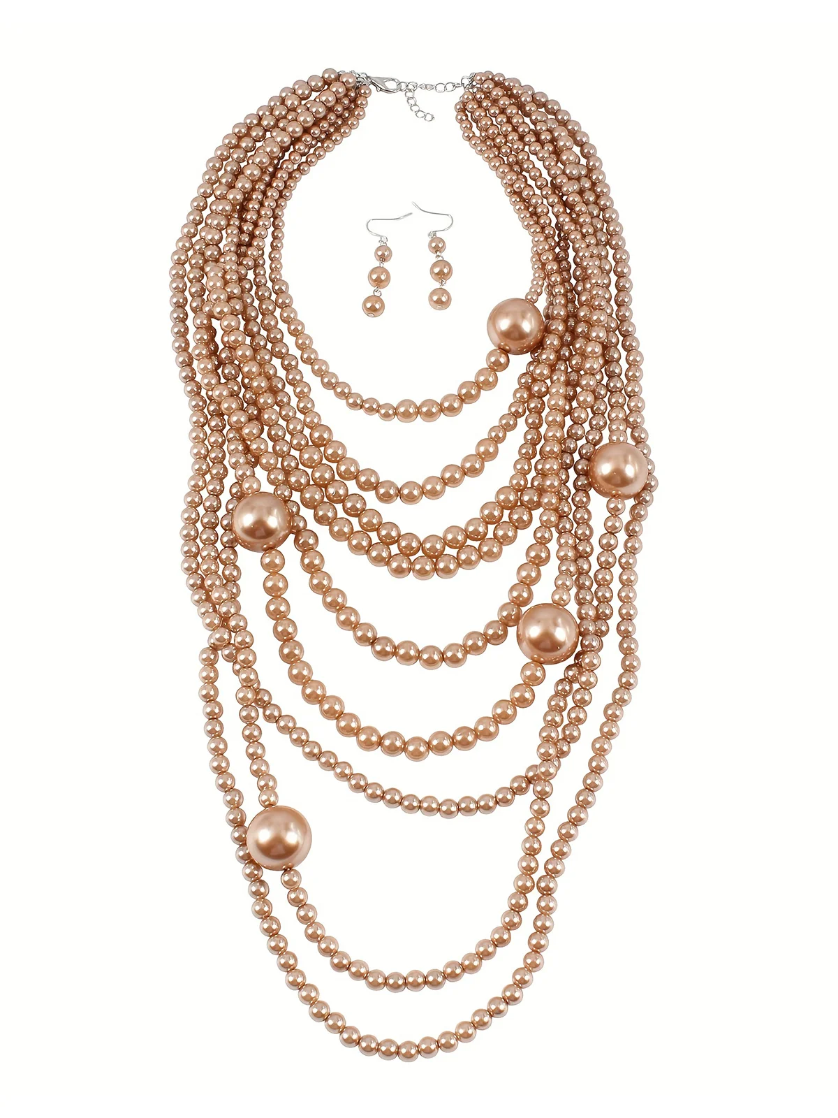 Elegant Jewelry Set Faux Pearl Handmade Beaded Multilayer Necklace And Earrings