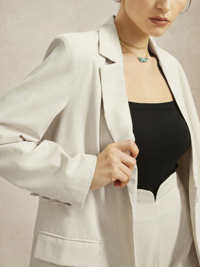 Daily Regular Fit Pocket Stitching Urban Linen Blazer