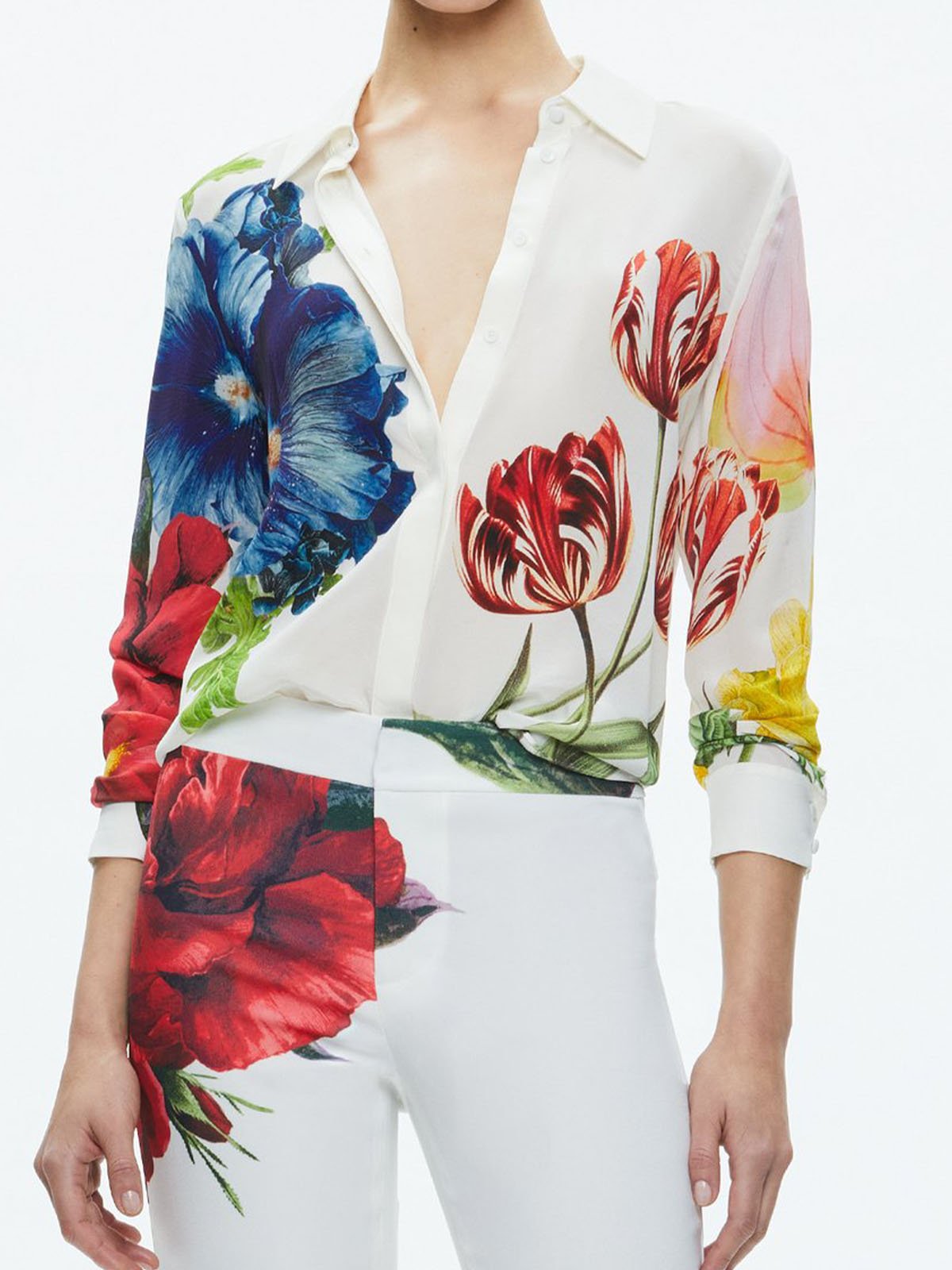 Regular Fit Floral Shirt Collar Elegant Blouse