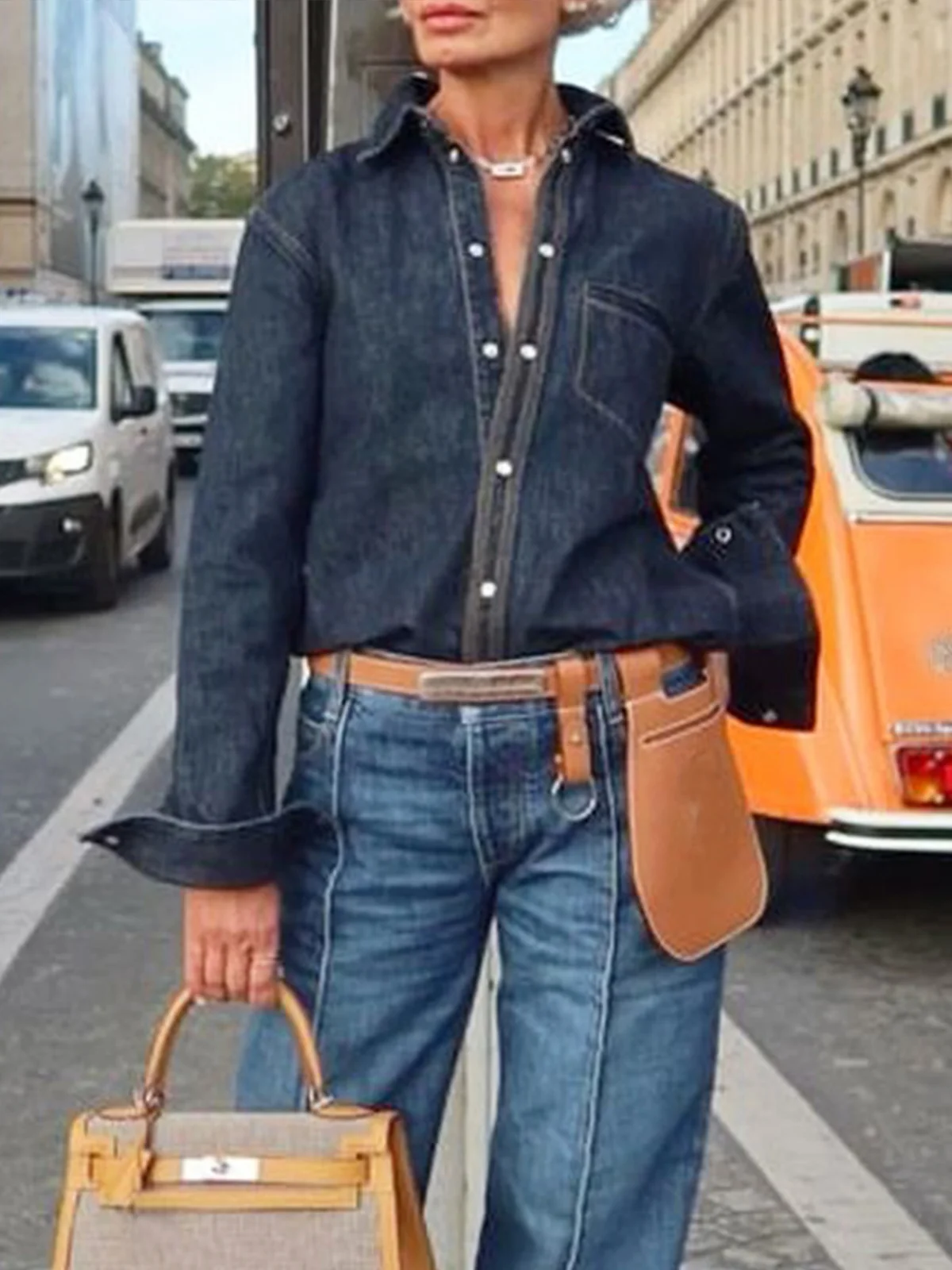 Casual Shirt Collar Buttoned Denim Blouse