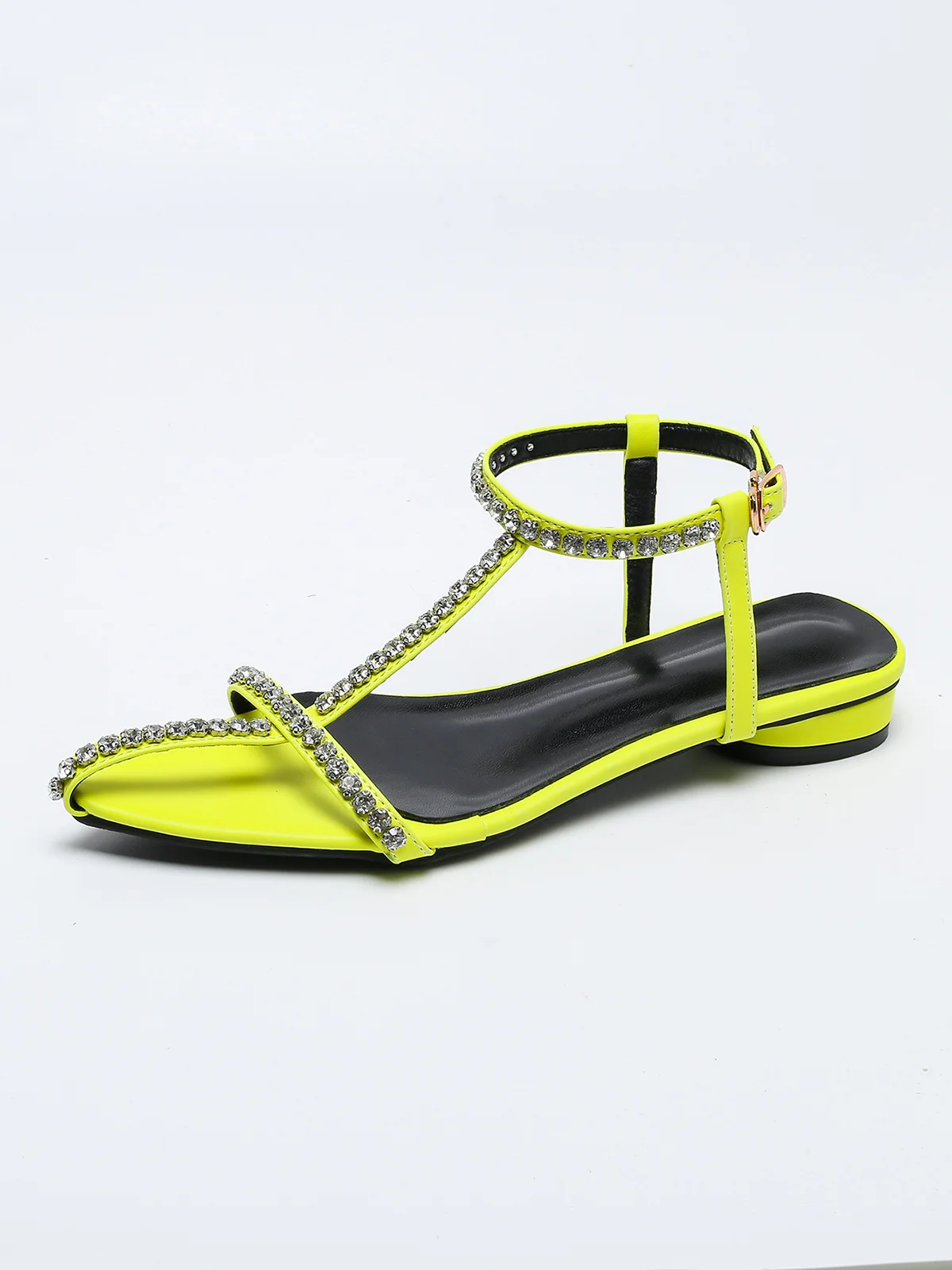 Imitation Pearls Rhinestone Low Heel T-strap Sandals