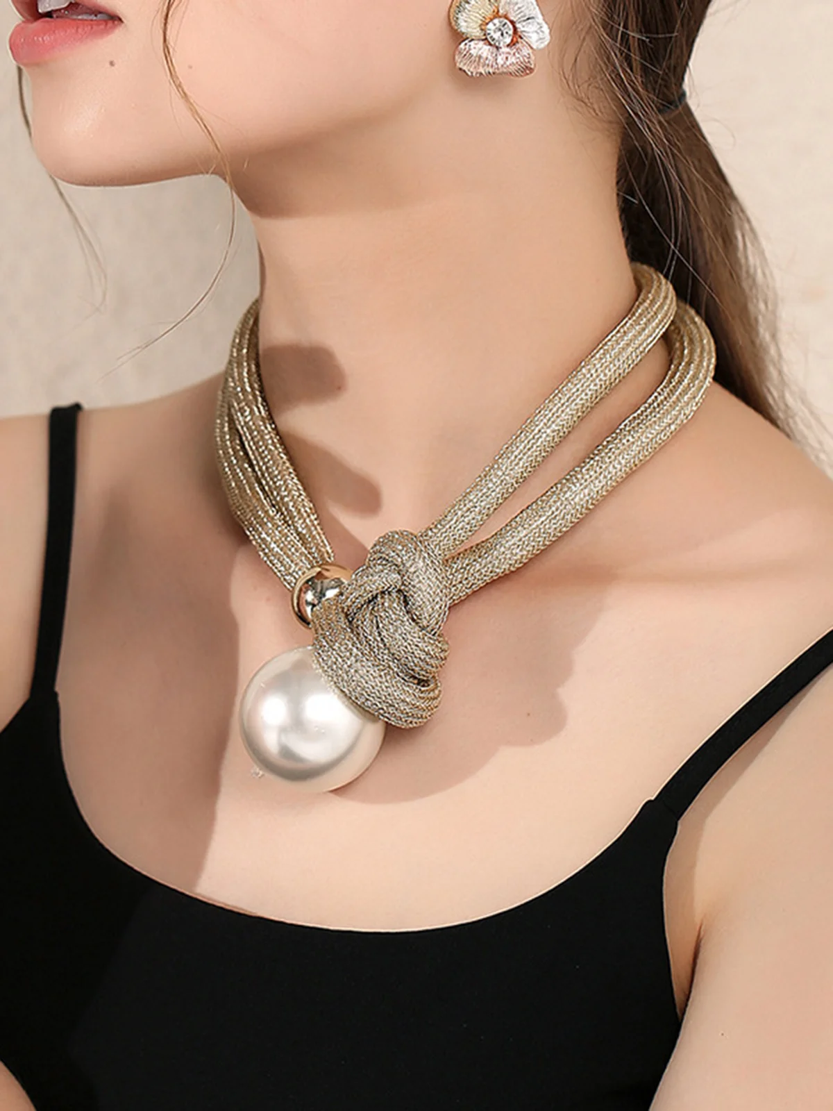Exaggerated Imitation Pearl Beaded Multi-layered Necklace
