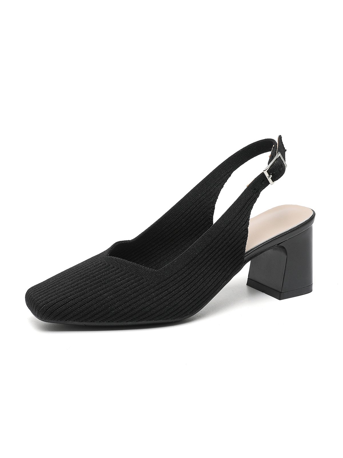 Minimalist Breathable Mesh Fabric Block Heel Slingback Pumps