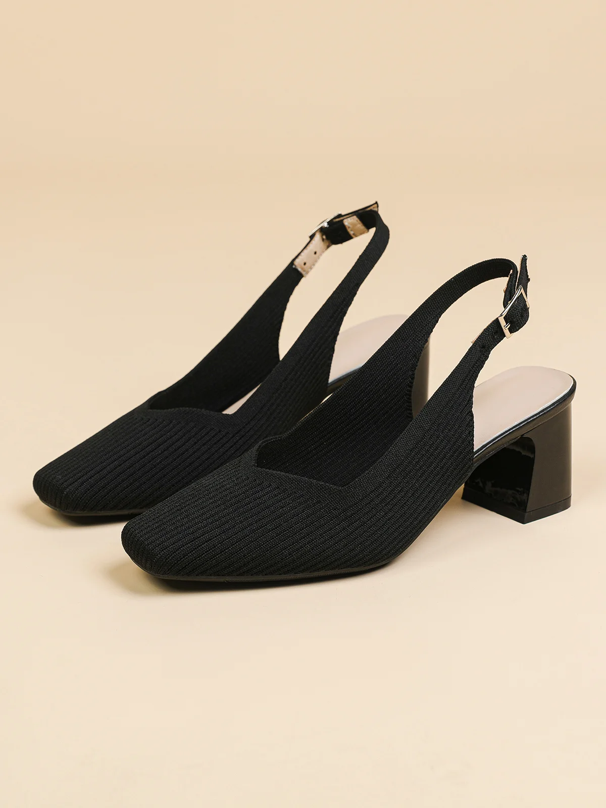 Minimalist Breathable Mesh Fabric Block Heel Slingback Pumps