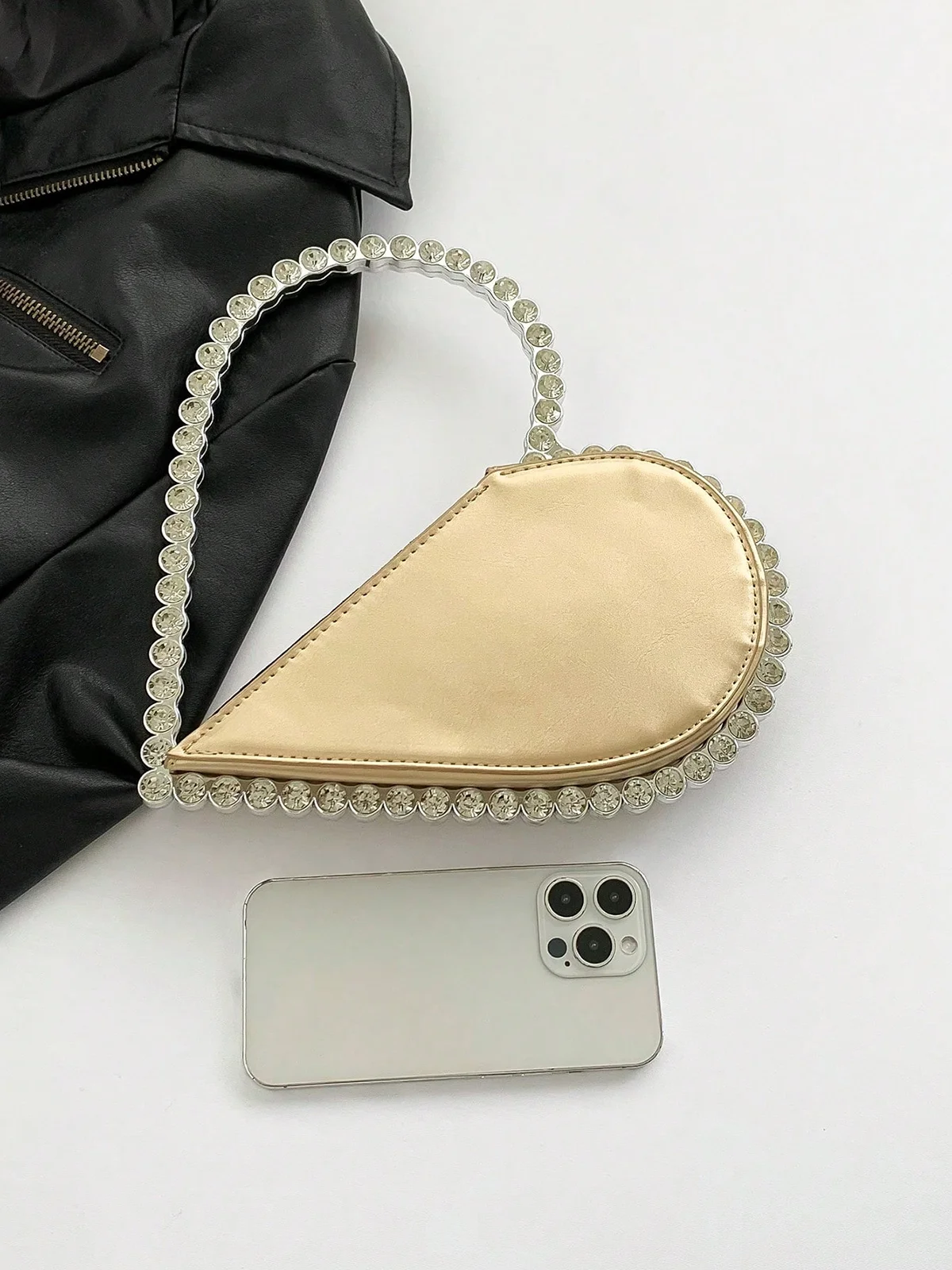 Banquet Party Heart Shaped Diamond Leather Ladies Clutch Elegant