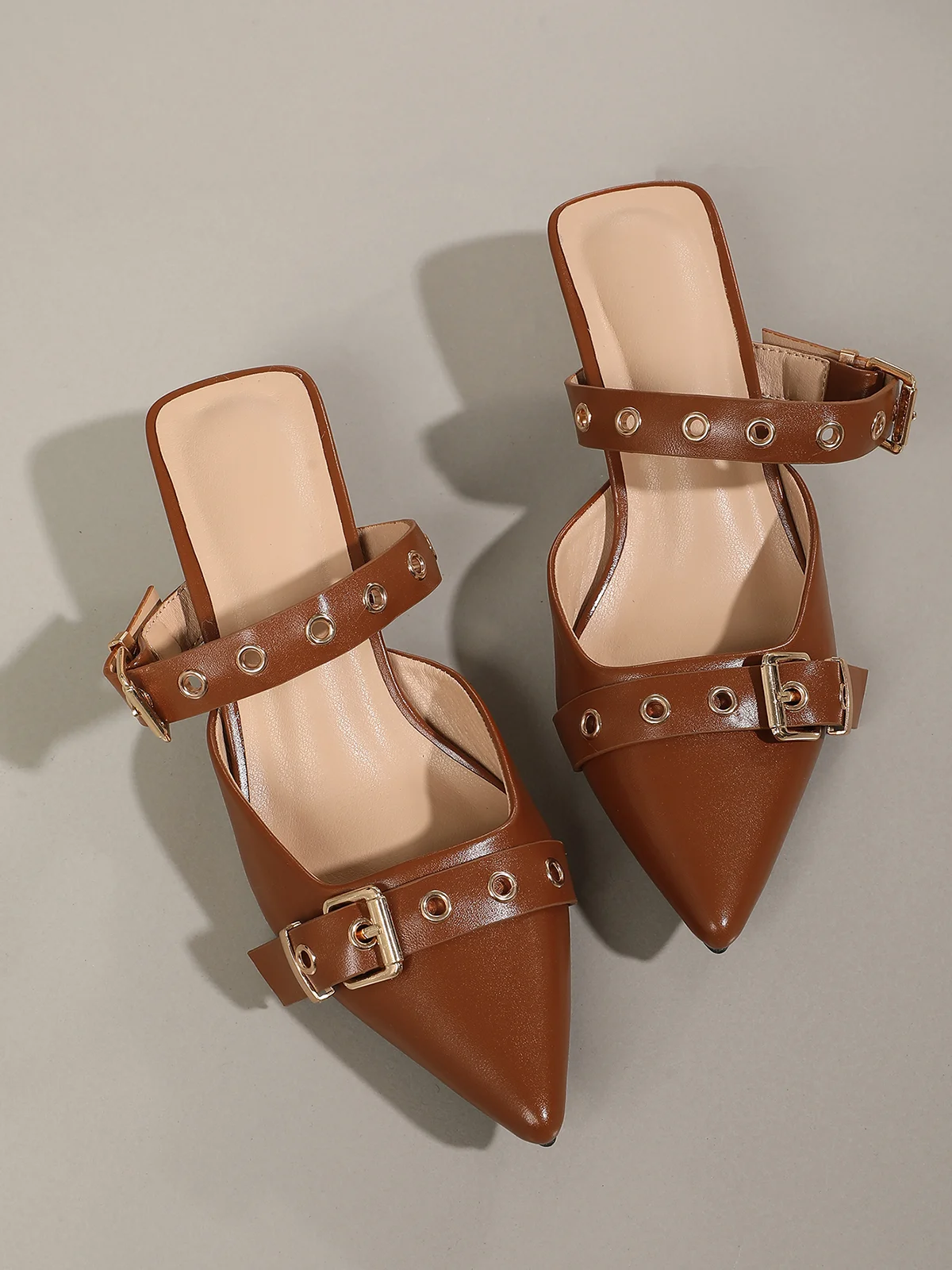 Buckle Studs Kitten Heeled Mules