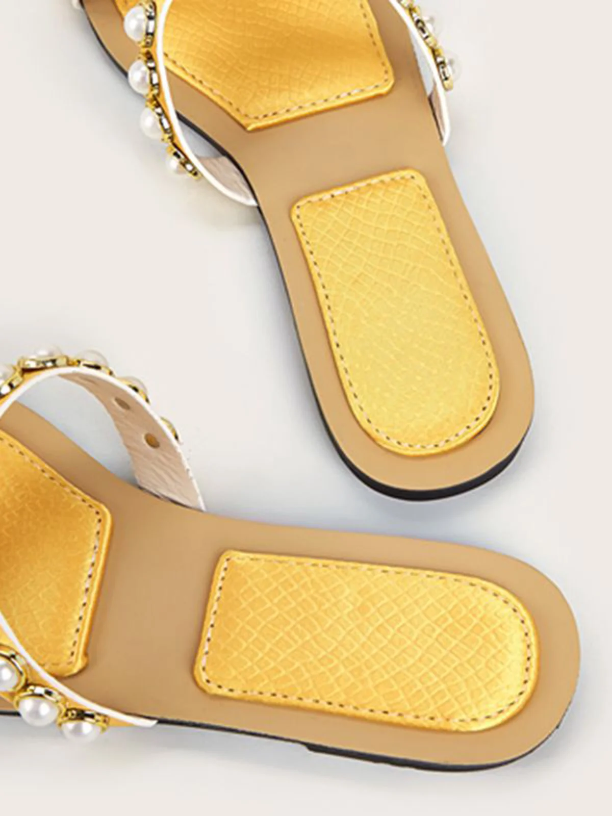 Elegant Imitation Pearl Embossed Cut Out Slide Sandals