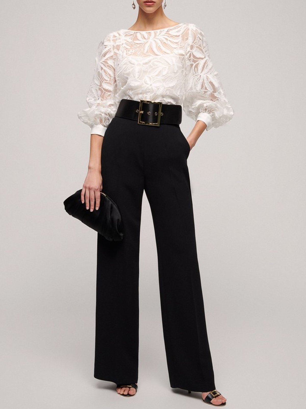 Urban High Waist Fashion Wide Leg Pants With No Belt