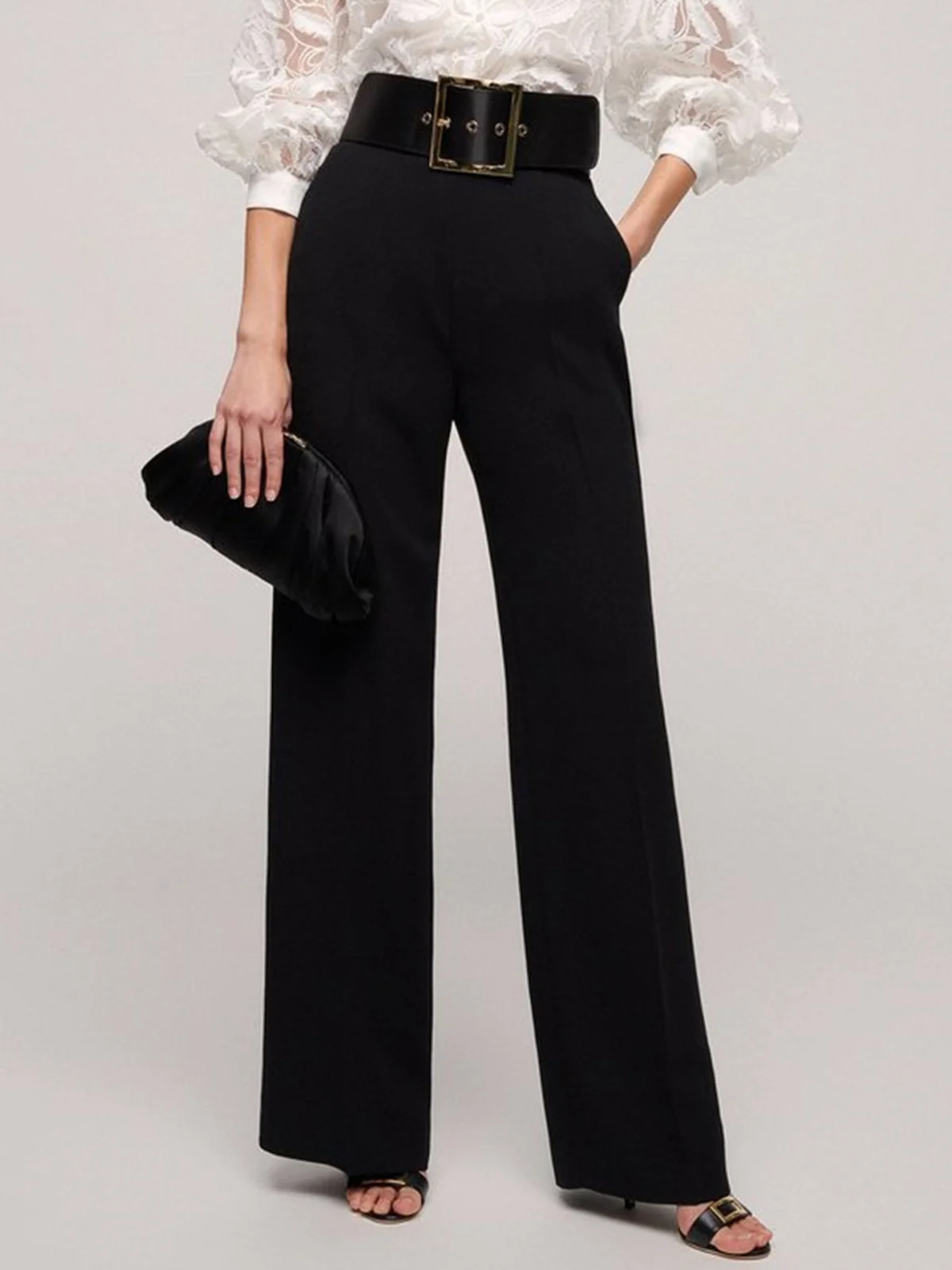 Urban High Waist Fashion Wide Leg Pants With No Belt