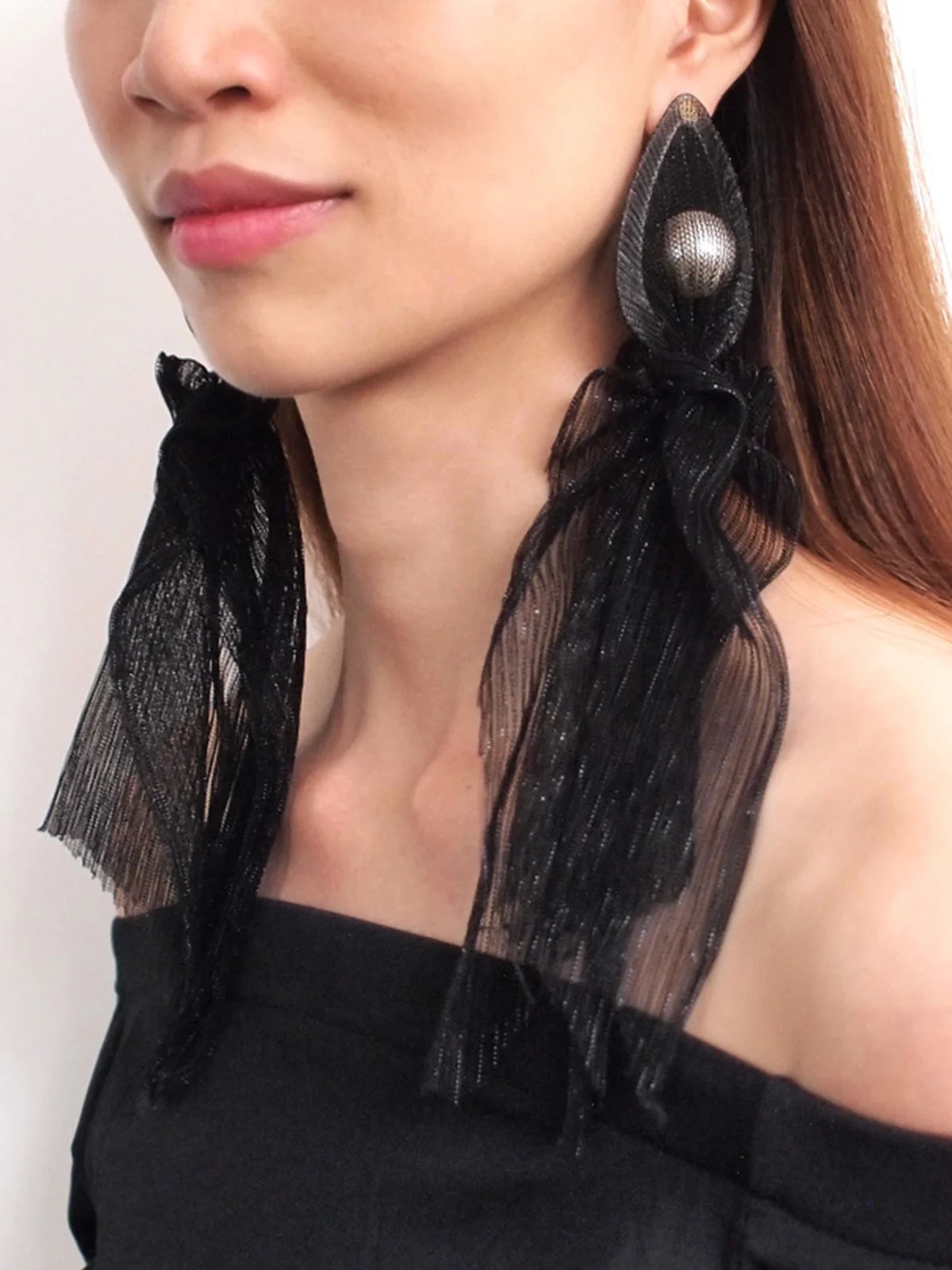 1pair Bohemian Imitation Pearl Fabric Tassel Earrings