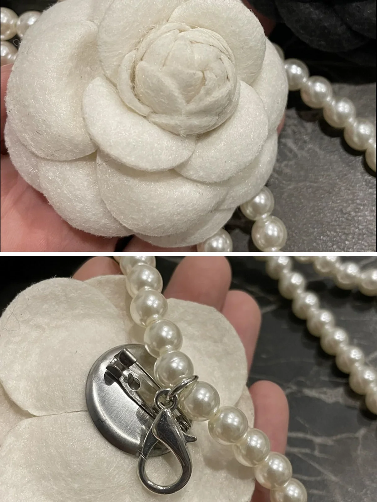 Elegant Camellia Flower Waist Chain Faux Pearls Necklace