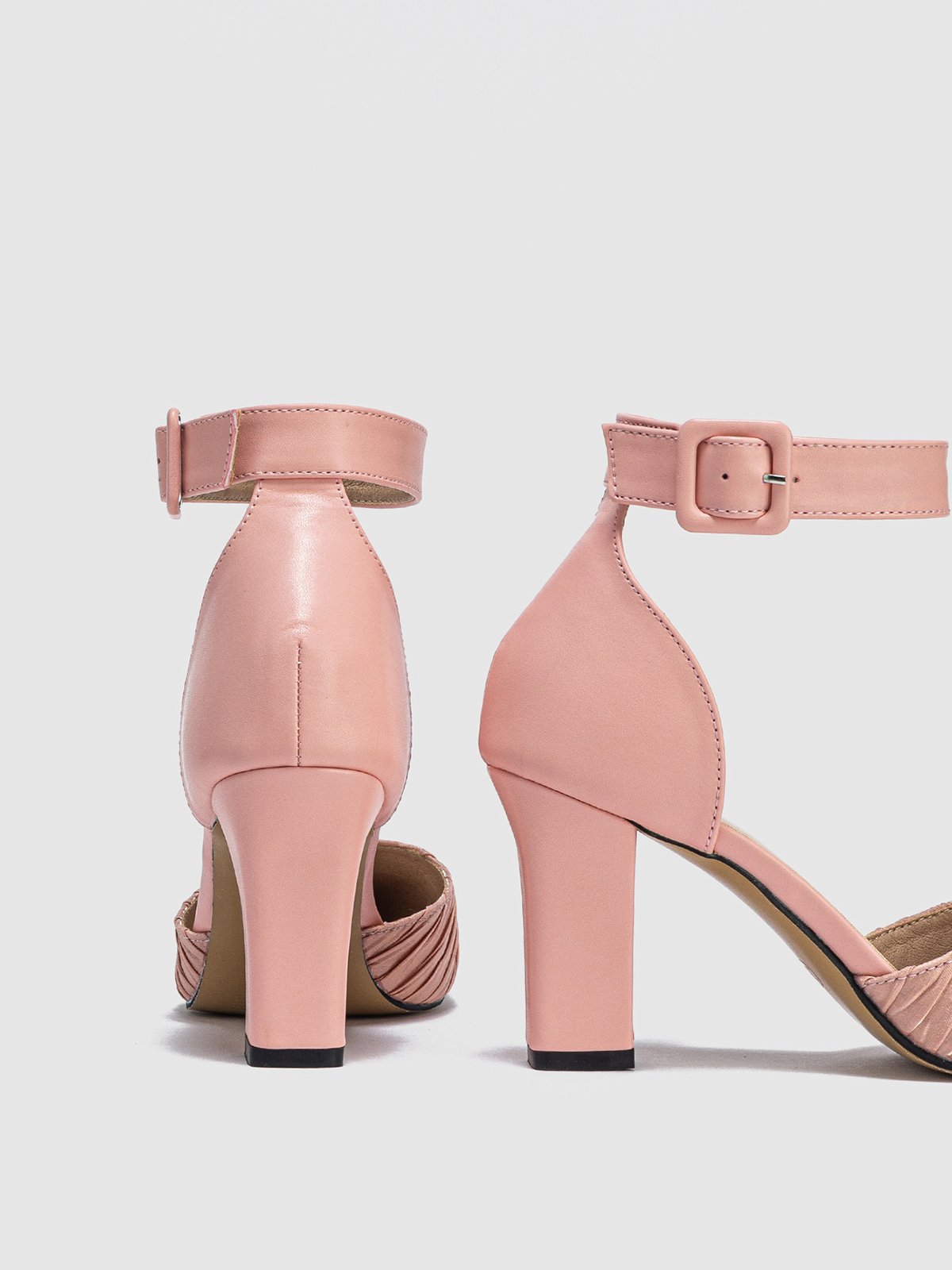 Minimalist Ruched Chunky Heel Ankle Strap Hollow Pumps