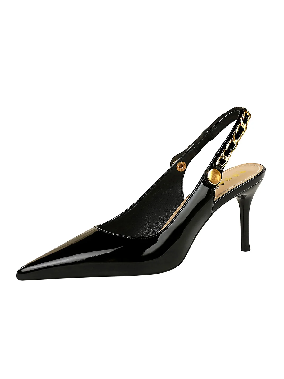 Versatile Black Metal Chain Slingback Pumps