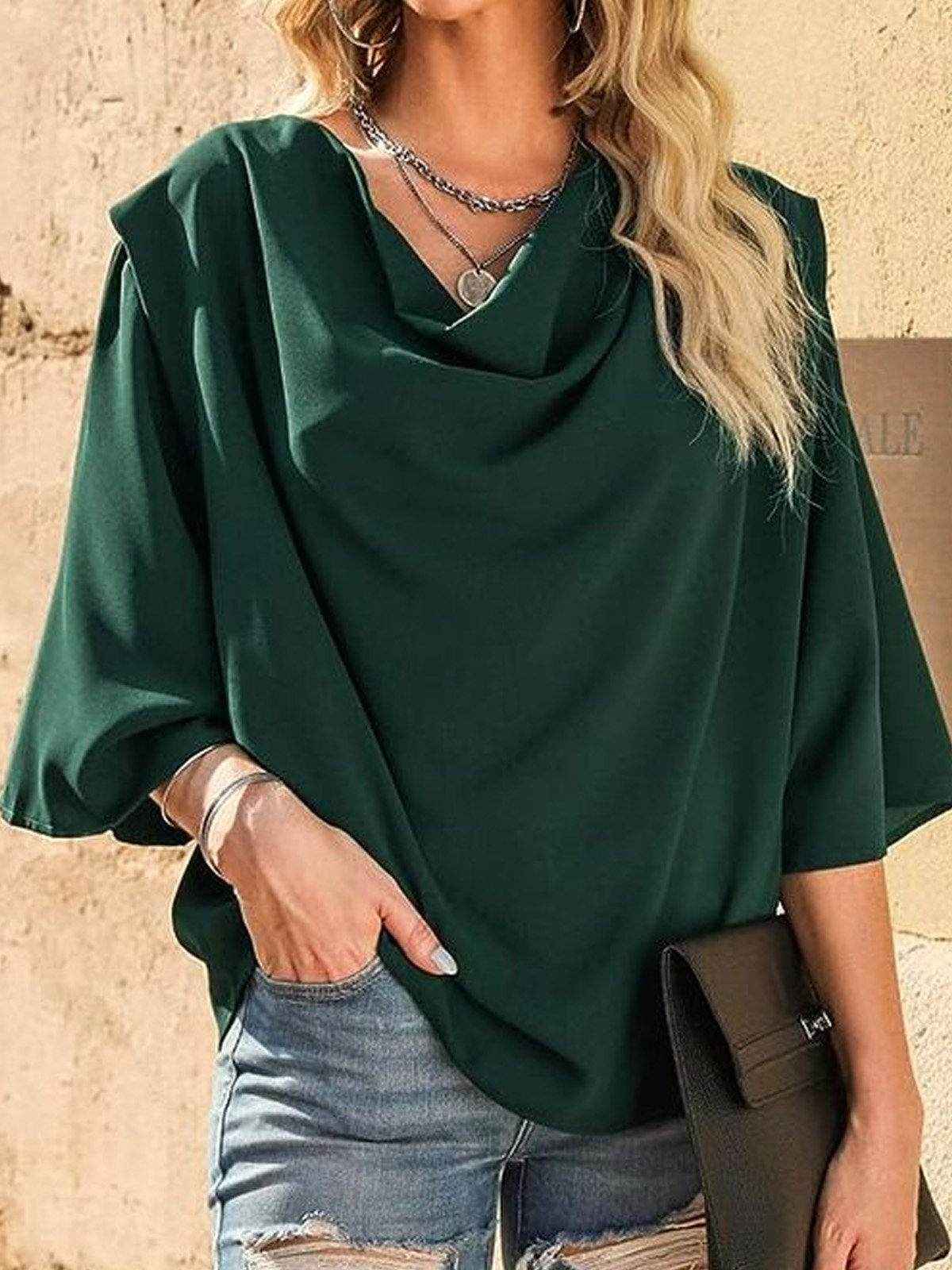 Urban Plain Cowl Neck Blouse