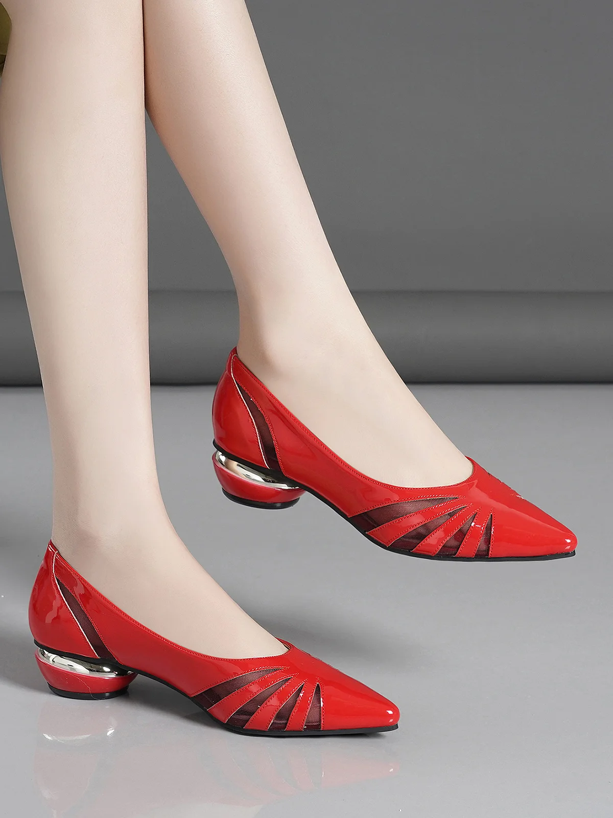 Breathable Mesh Low Heel Shallow Shoes