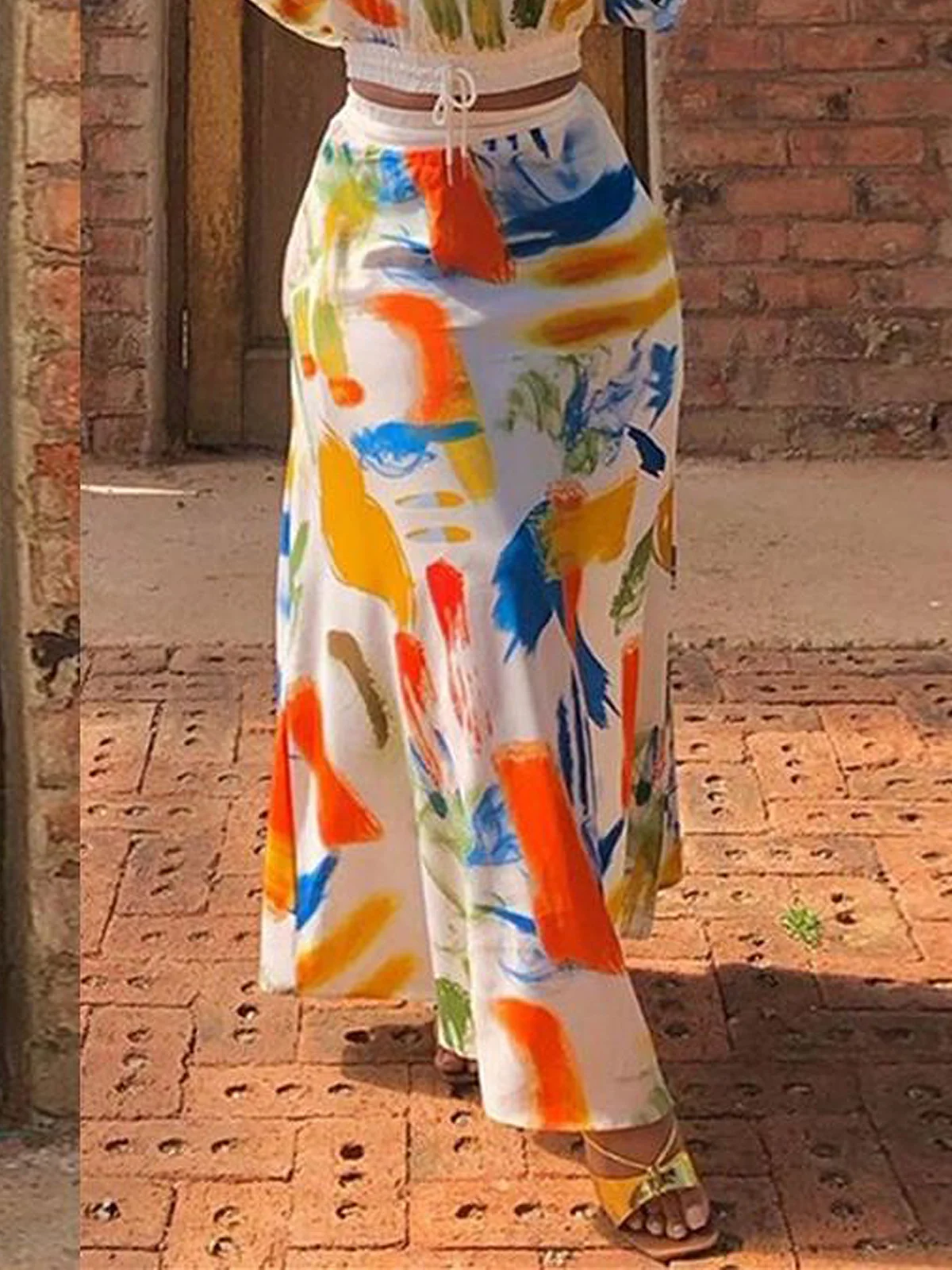 Loose Random Print Vacation Maxi Skirt