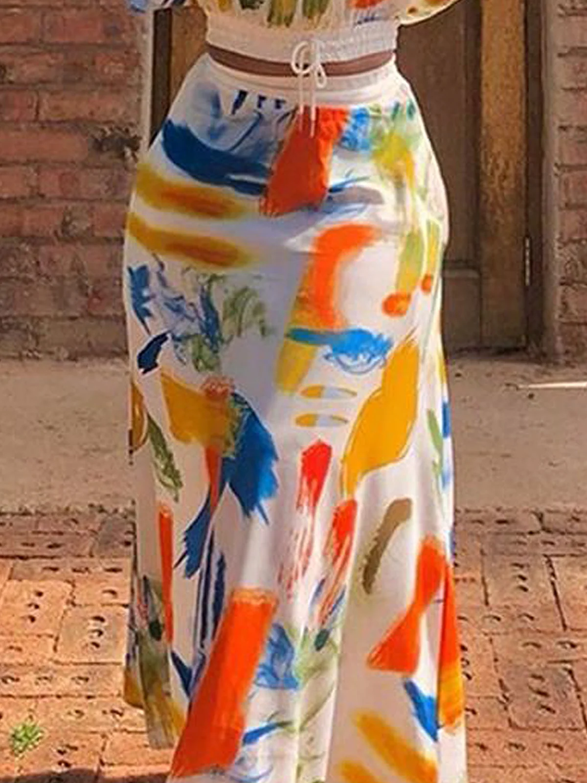 Loose Random Print Vacation Maxi Skirt