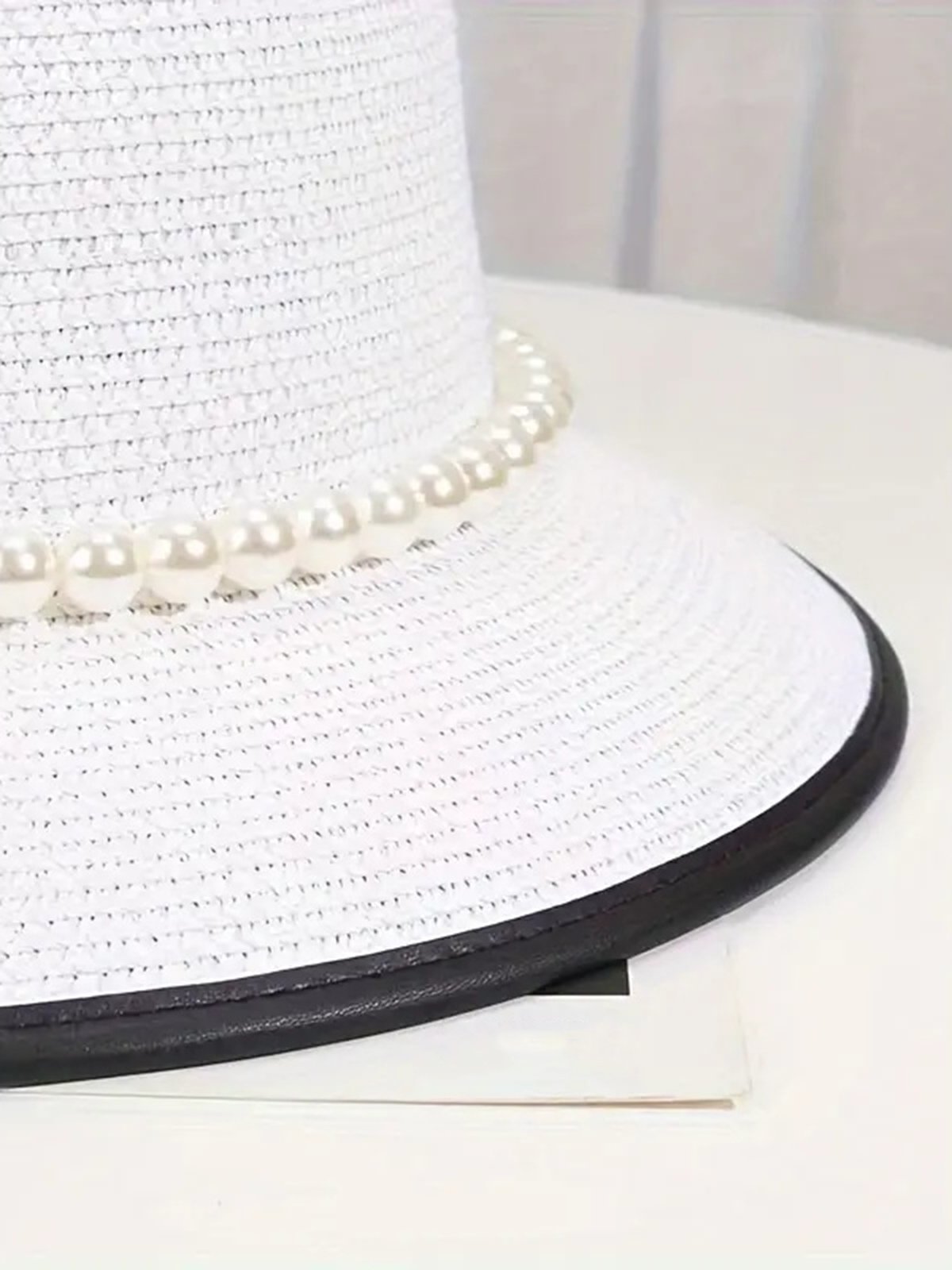 Elegant Imitation Pearl Camellia Handmade Straw Sun Hat