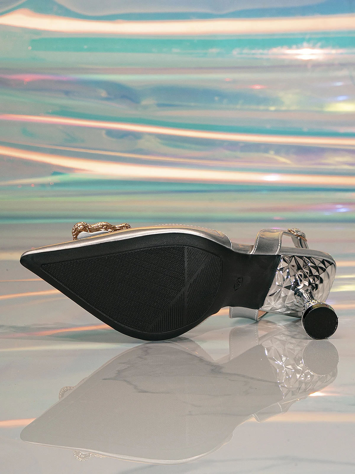 Glamorous Silver Faux Pearl Decor Point Toe Pyramid Heeled Slingback Pumps