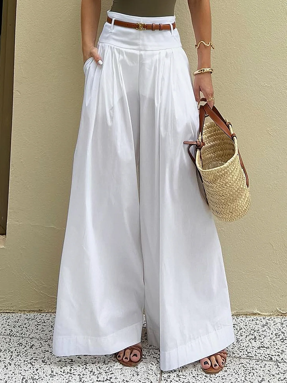 Loose Plain Urban Long Pants Wide leg pants