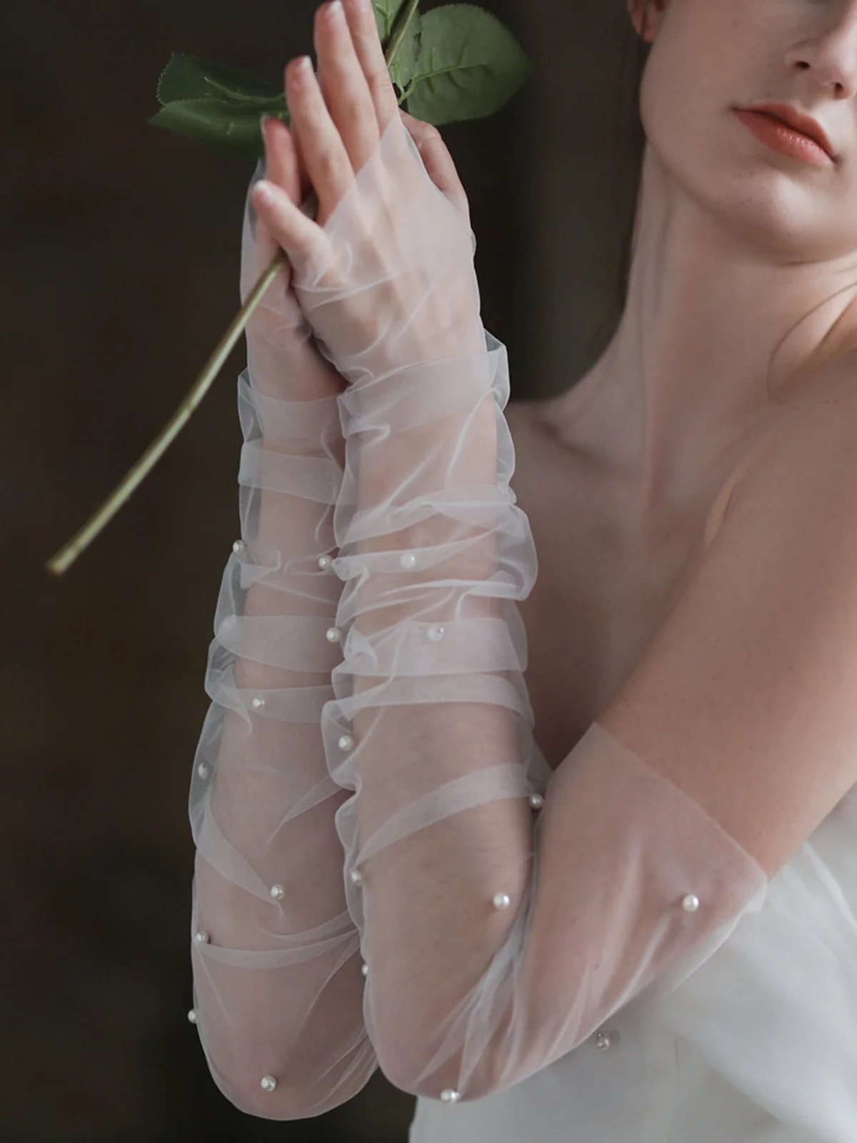 Elegant Imitation Pearl Mesh Bridal Arm Sleeves Gloves