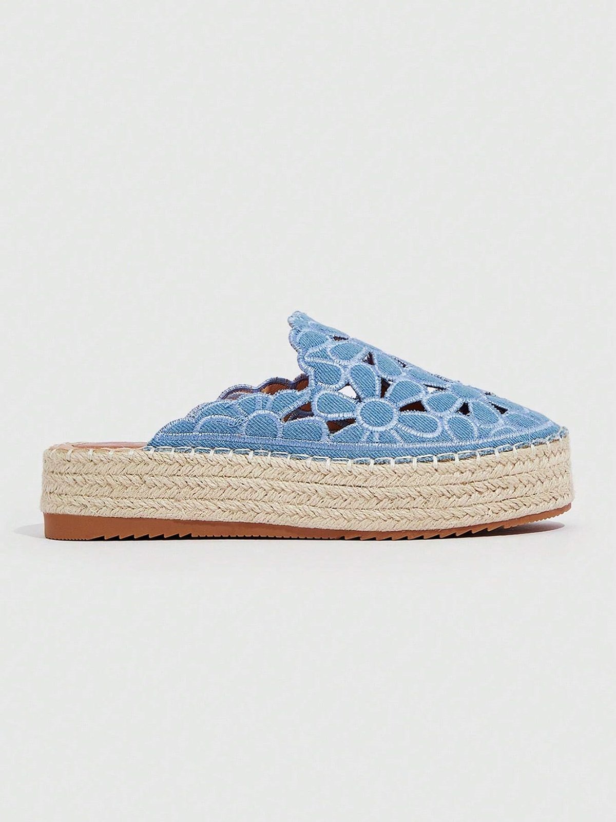 Hollow Out Floral Embroidered Platform Espadrille Mules