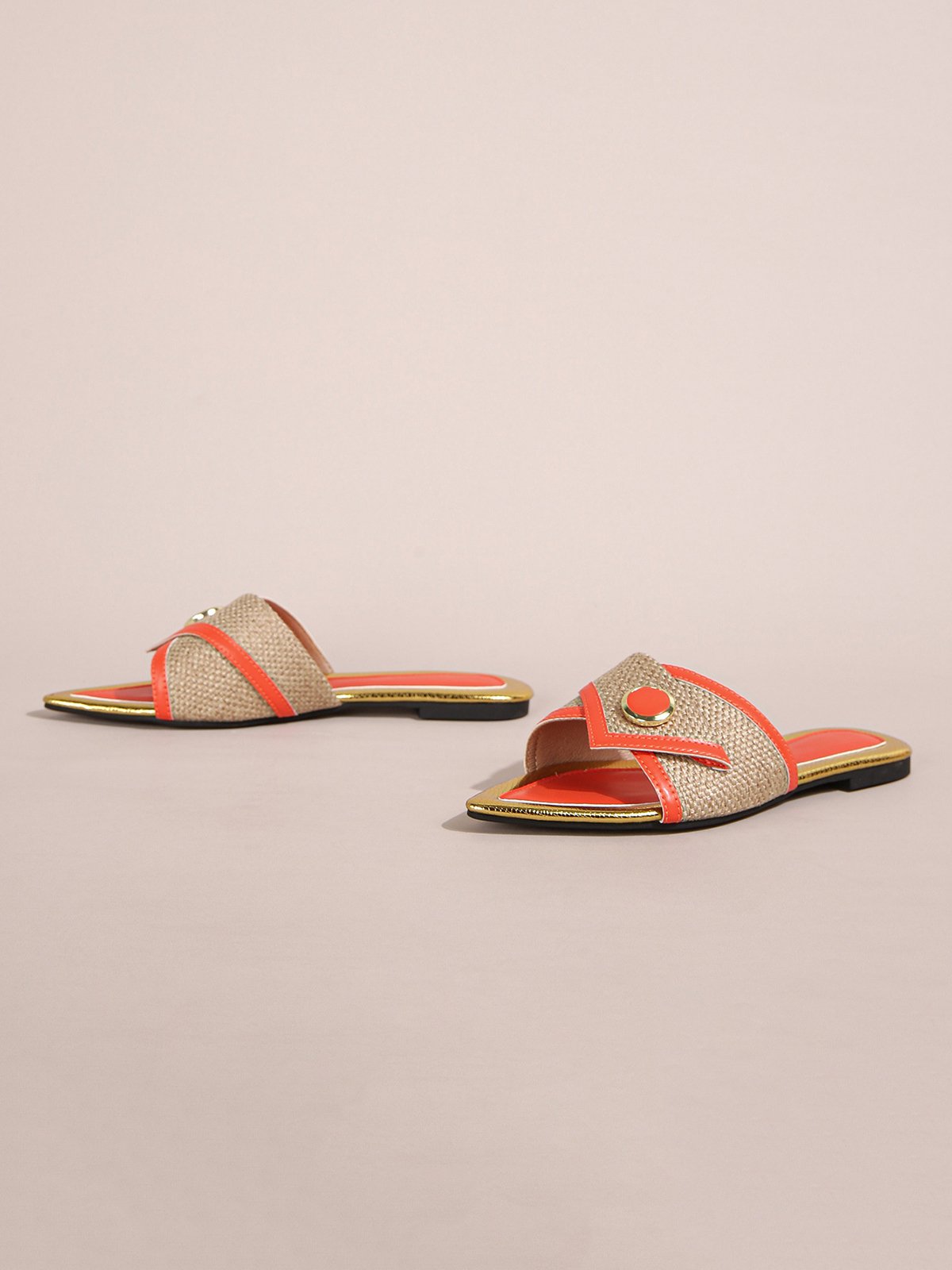 Colorblock Linen Paneled Slide Sandals