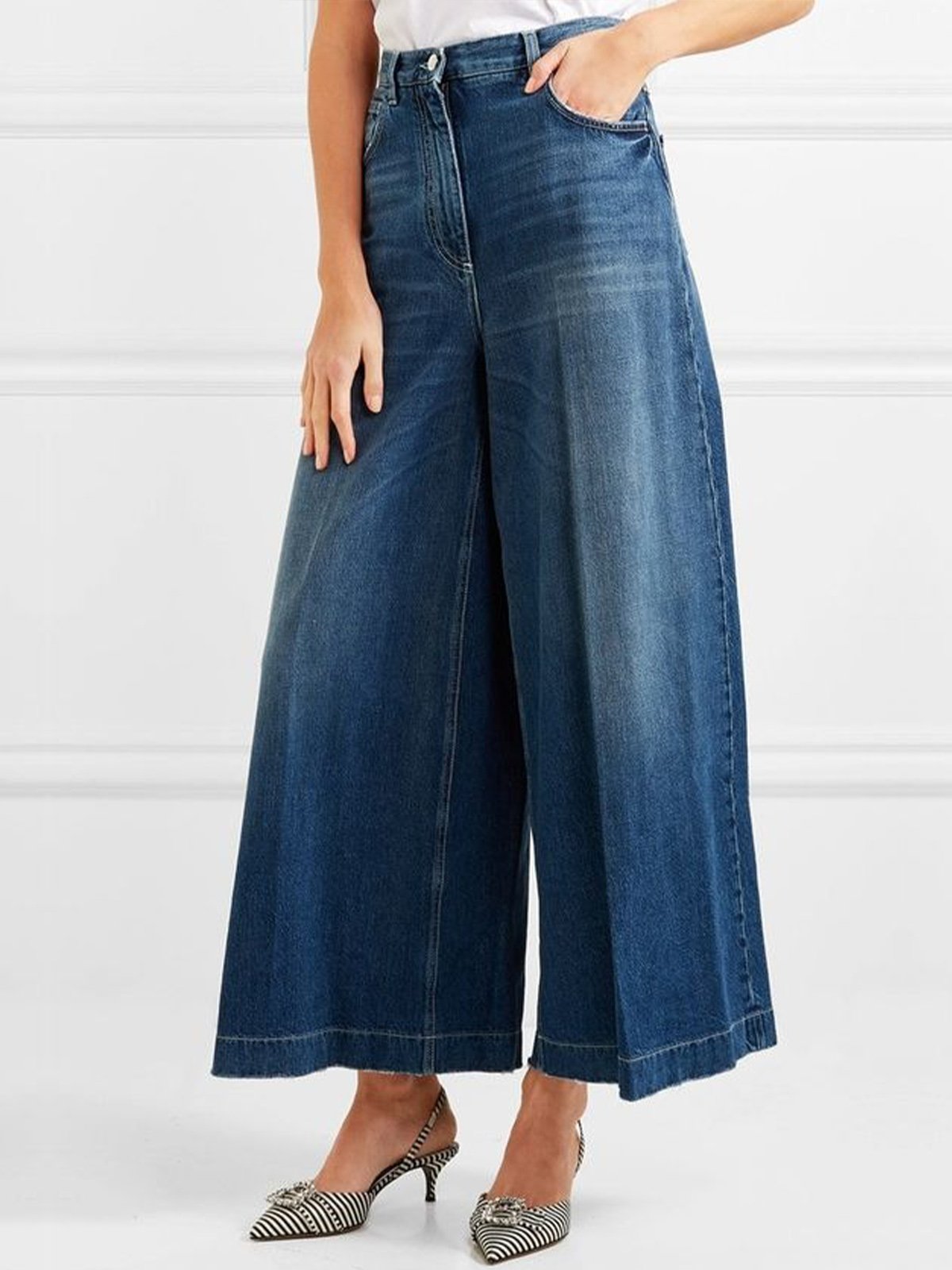 Denim High Waist  Casual Pockets Wide leg Jeans