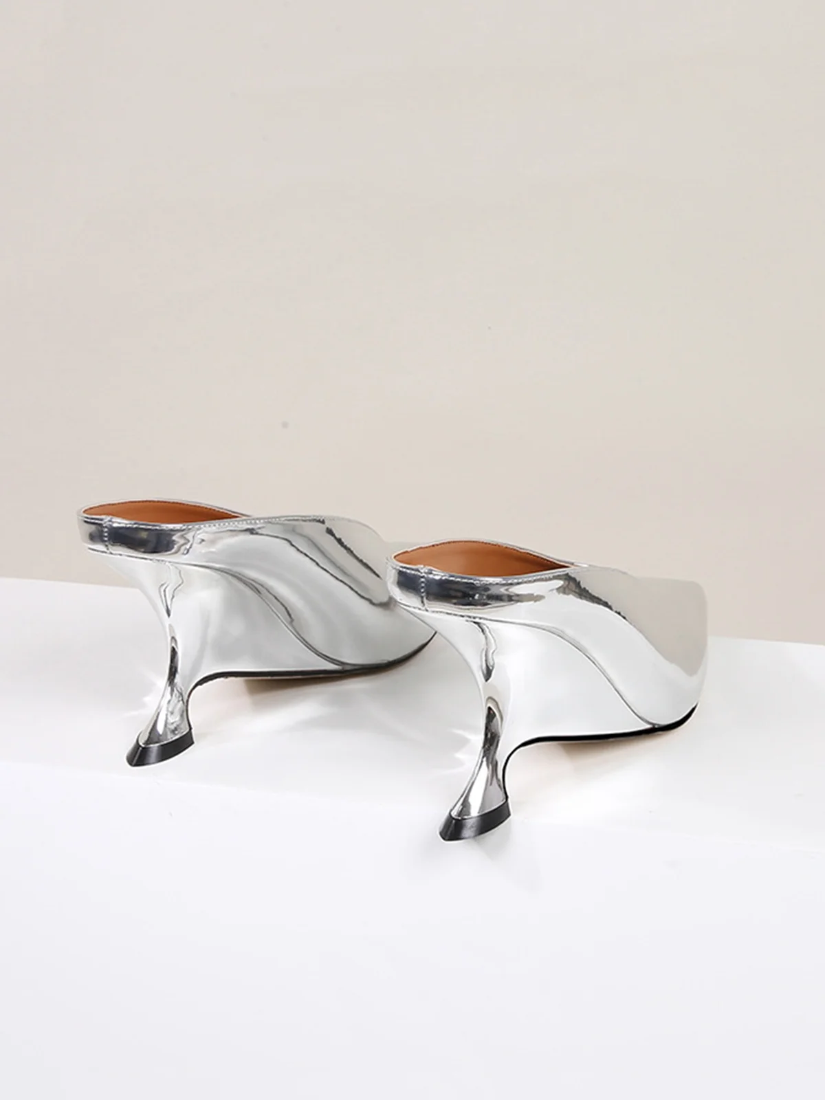 Glamorous Patent Leather Sculptural Wedge Heel Mules