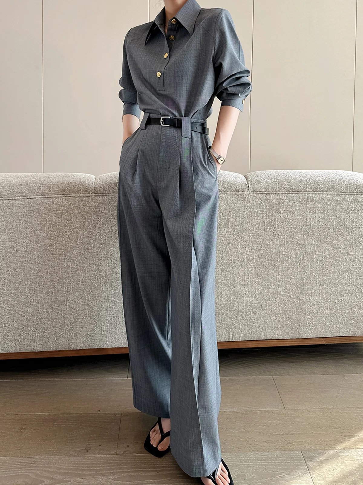 Urban Pockets Plain Fashion Wide leg Pants