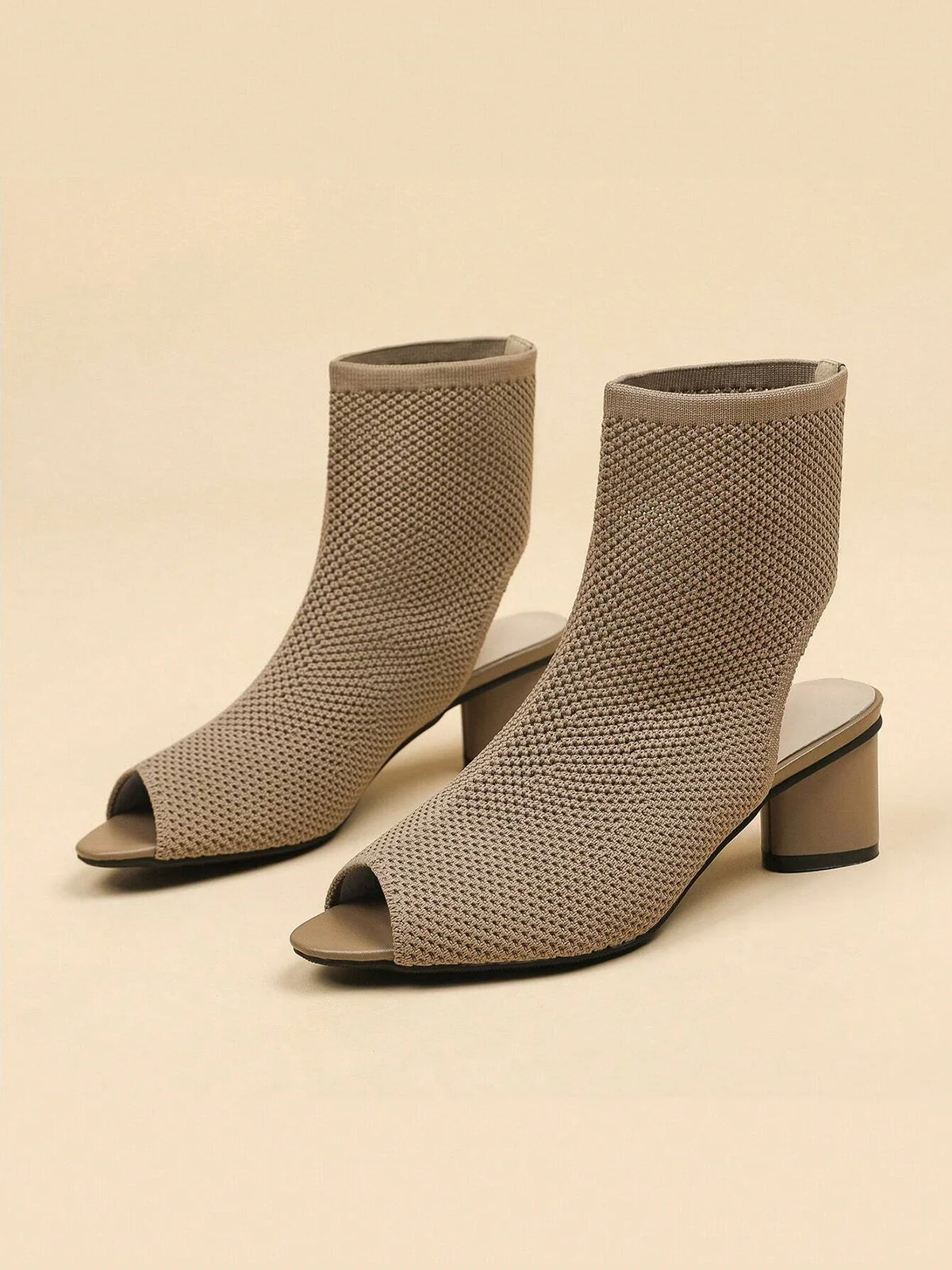 Minimalist Breathable Mesh Fabric Peep Toe Chunky Heel Boots