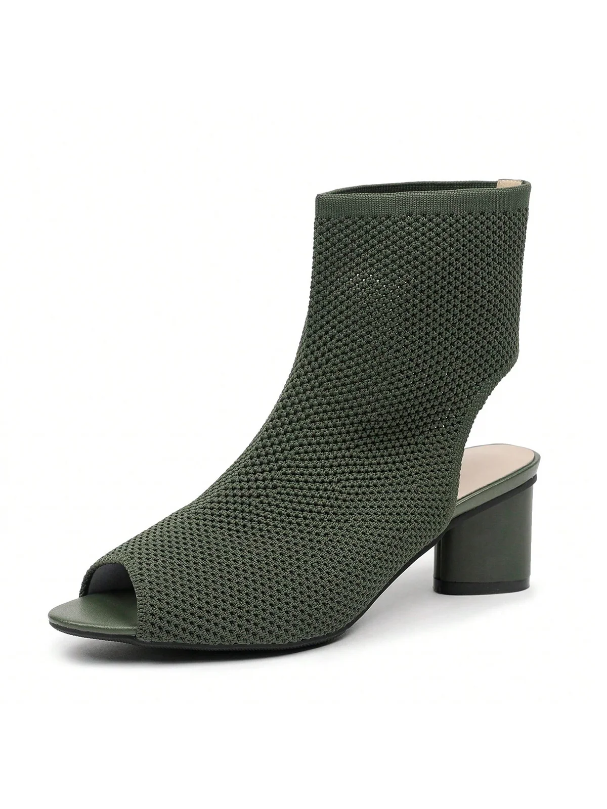 Minimalist Breathable Mesh Fabric Peep Toe Chunky Heel Boots