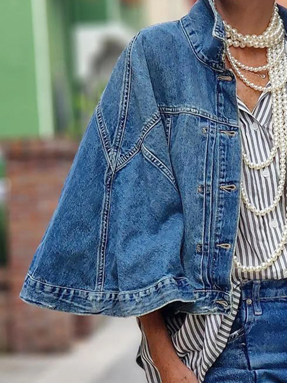 Casual Distressing Cloak Denim Coat