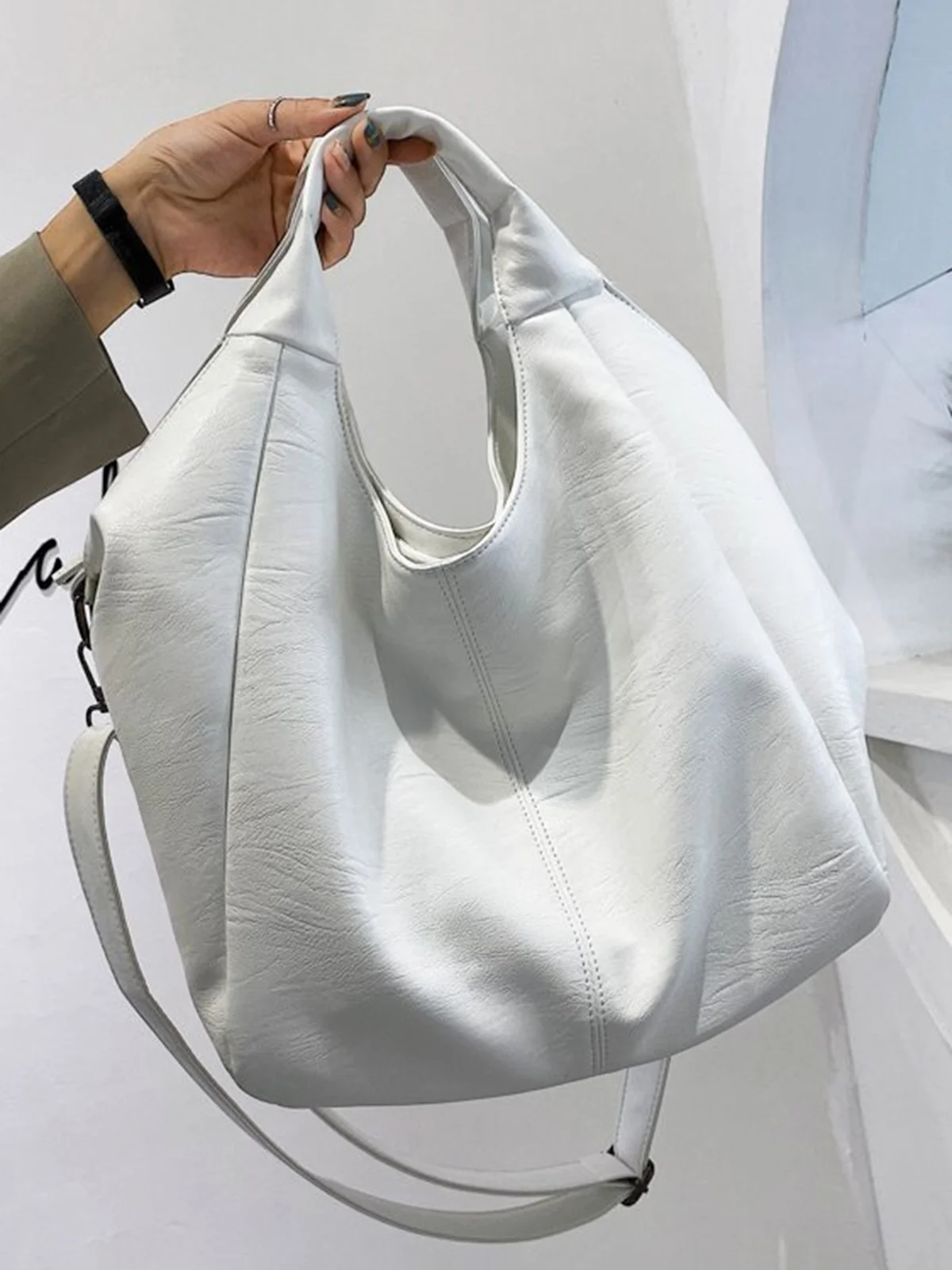 Minimalist Large Capacity Soft Tote Bag with Crossbody Strap