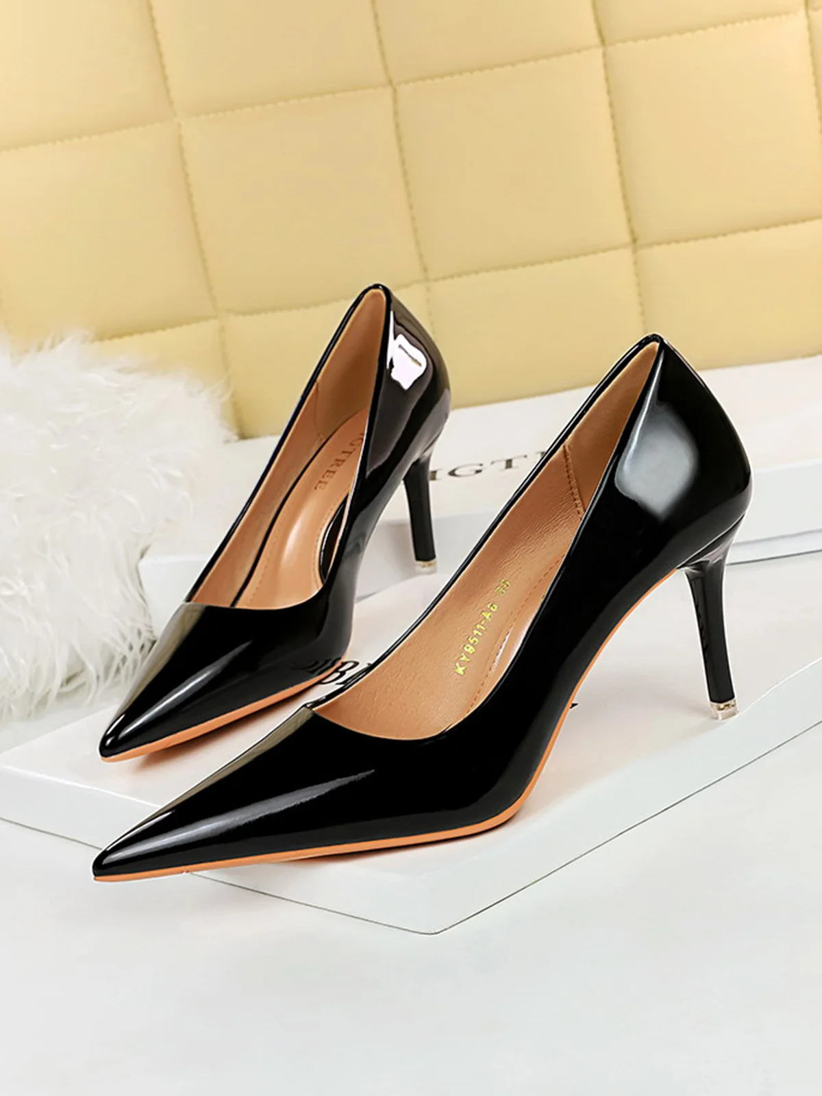 Minimalist Imitation Patent Leather Stiletto Heel Pumps