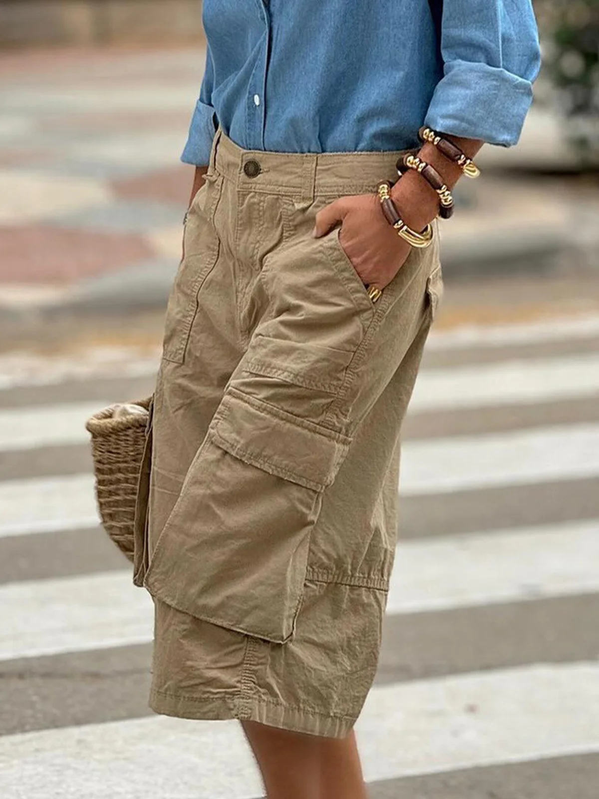 Plus Size Plain Casual Pockets Fashion Cargo Pants