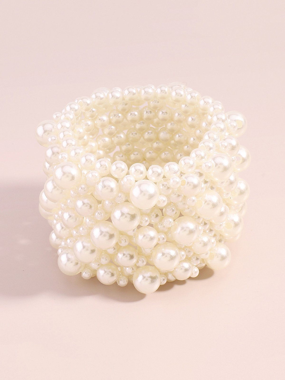 Elegant Faux Pearl Beaded Wide Bracelet