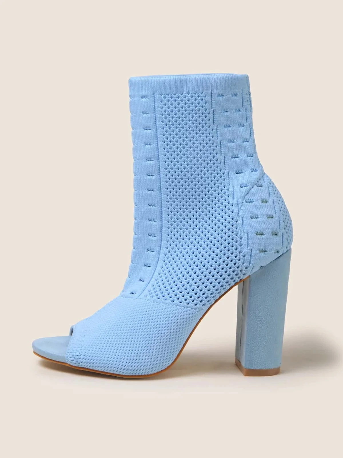 Minimalist Peep Toe Chunky Heel Elastic Sock Boots