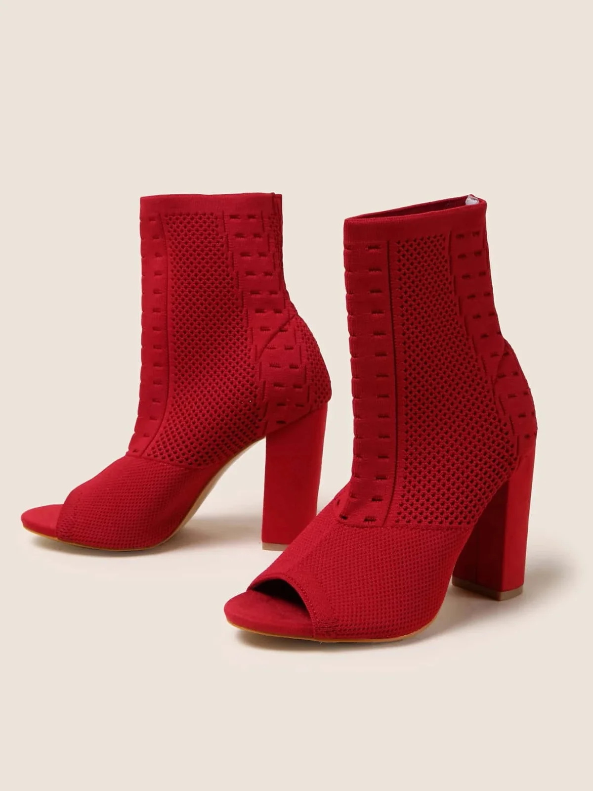 Minimalist Peep Toe Chunky Heel Elastic Sock Boots