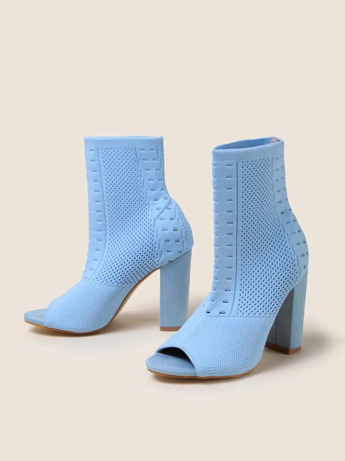 Minimalist Peep Toe Chunky Heel Elastic Sock Boots