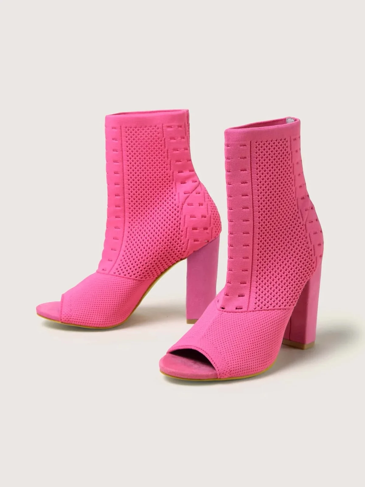 Minimalist Peep Toe Chunky Heel Elastic Sock Boots