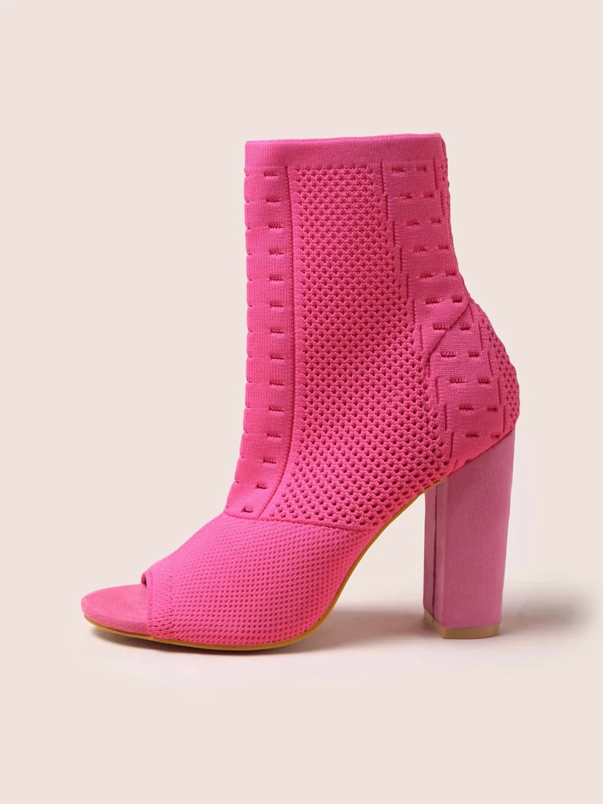 Minimalist Peep Toe Chunky Heel Elastic Sock Boots